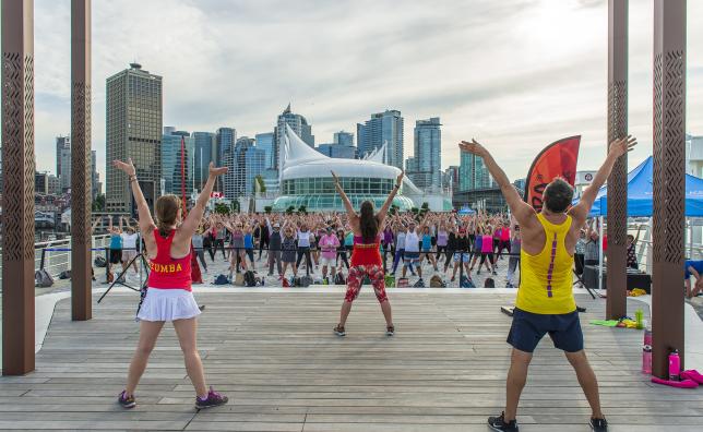 People doing Zumba at Canada Place